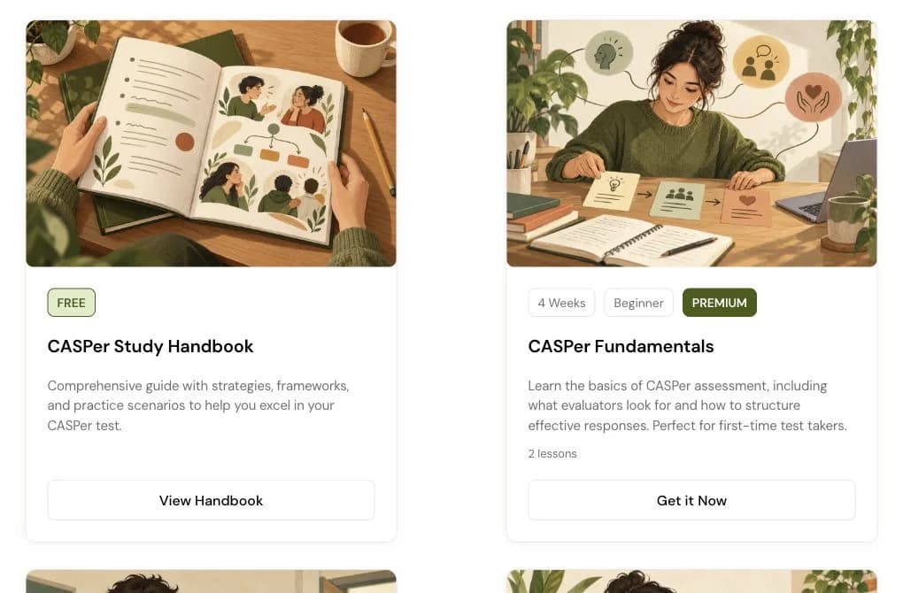 Courses and the handbook in the CasPro learning library
