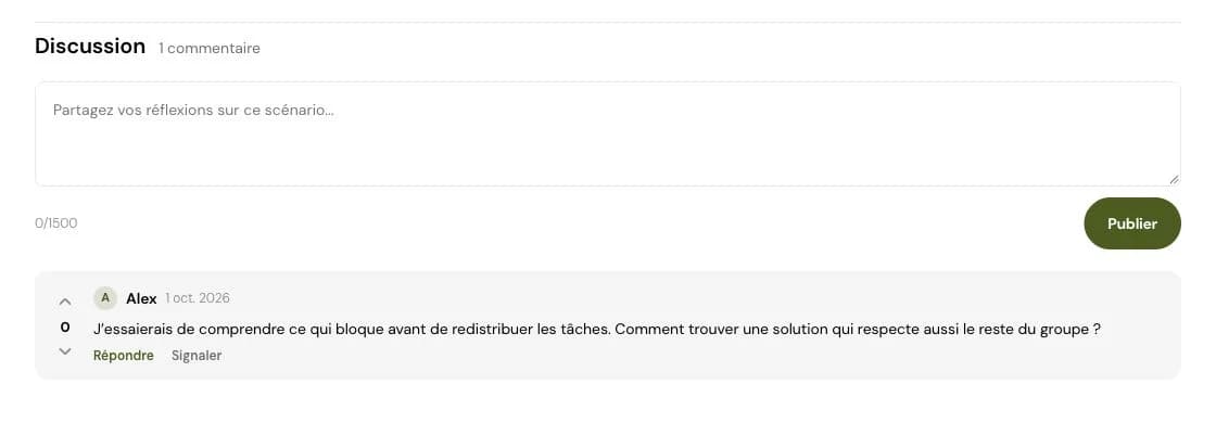 L’espace de discussion autour d’un scénario CasPro