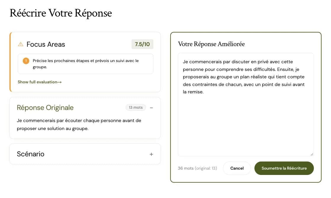 L’espace de réécriture avec la réponse originale et une nouvelle version
