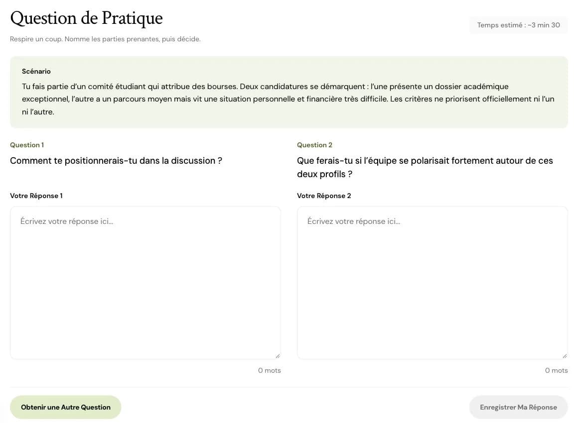 La pratique écrite avec deux questions et leurs champs de réponse